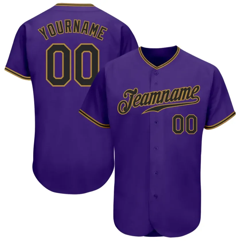 Custom Purple Baseball Jersey with Black Old Gold